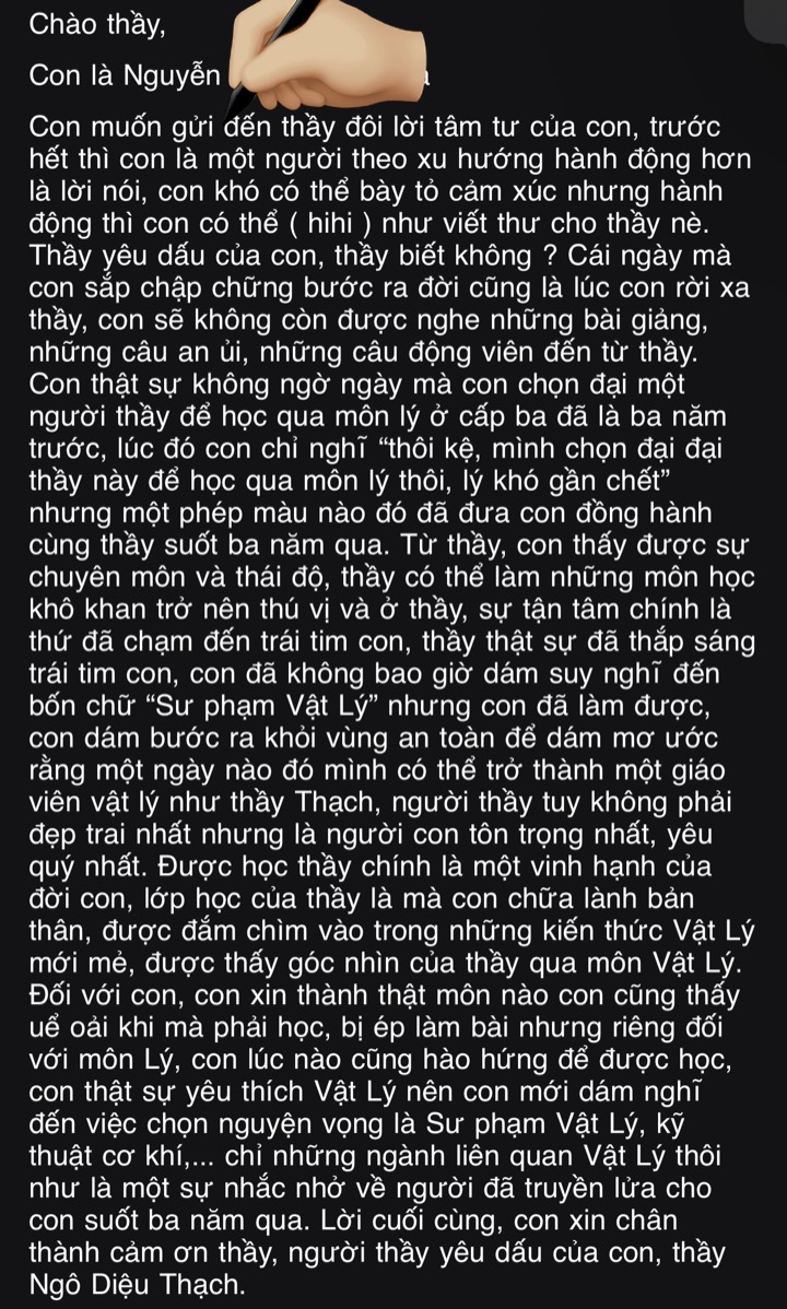 Bức thư dài của học trò: từ chỗ chọn đại thầy để học, sau ba năm đã dám mơ ước trở thành giáo viên Vật lý